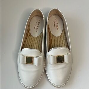 Cole Haan ~Soft White Leather Slip-on Loafers with Bow